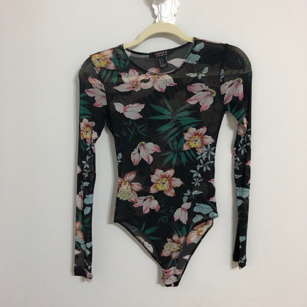 Forever 21 tropical print mesh bodysuit